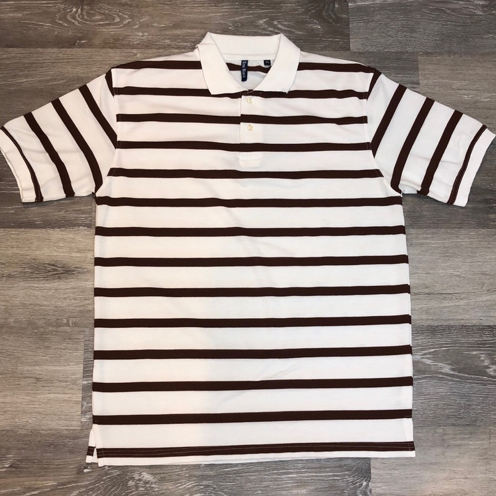 TRUE ROCK MENS SZ. XL Short sleeve polo shirt. Brown and white‎